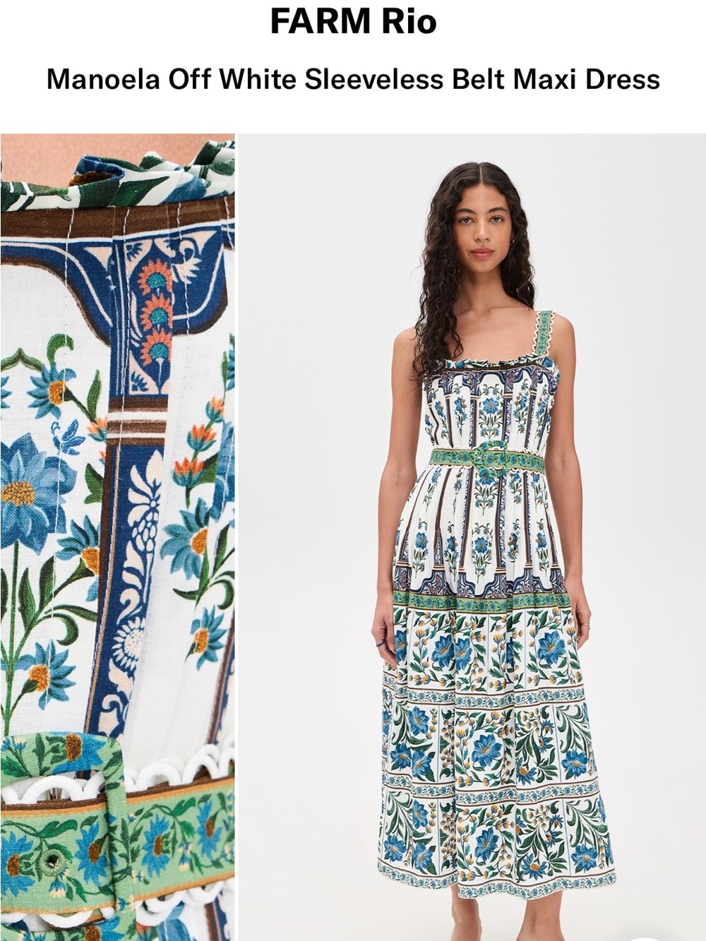 FARM Rio Off White Floral Sleeveless Belted Maxi Dress - Blue & Green brand new